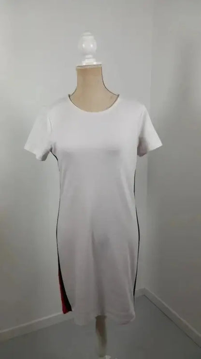Robe T-shirt Blanche Jennyfer - Bandes Latérales Sporty Chic - Taille L (40)