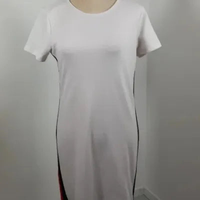 Robe T-shirt Blanche Jennyfer - Bandes Latérales Sporty Chic - Taille L (40)