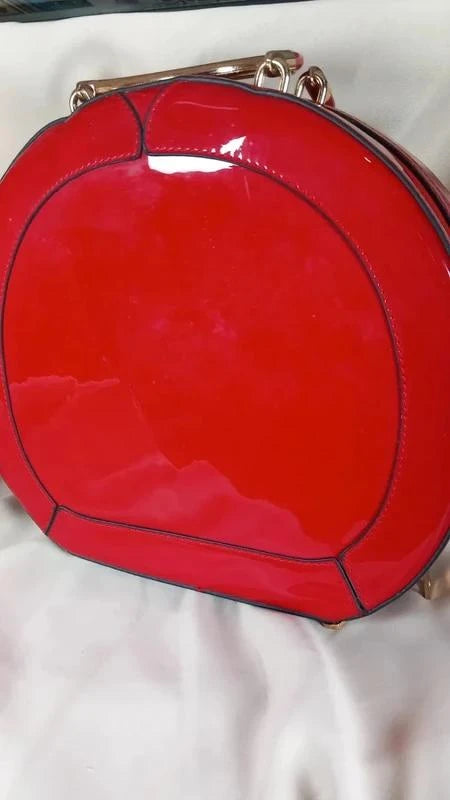 Sac à Main Cabas Rond Géométrique Rouge Verni - Neuf