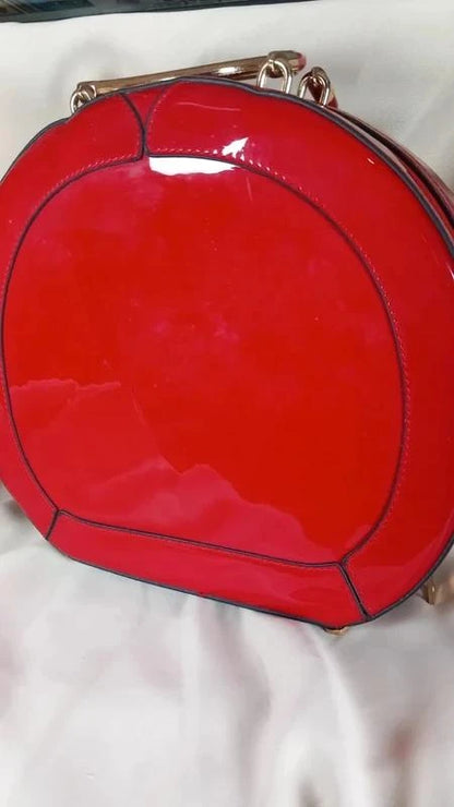 Sac à Main Cabas Rond Géométrique Rouge Verni - Neuf