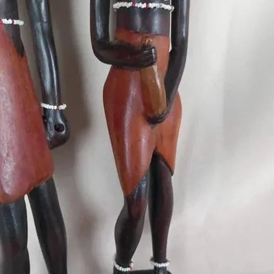 Lot 2 Statuettes Africaines Masaï en Bois Sculpté - 31 cm