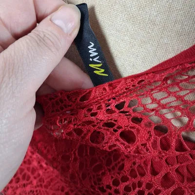 Red lace / fishnet top Mim - Long sleeves size 38/40