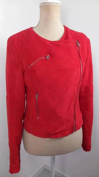 Veste Perfecto Rouge en Suédine Laura Jo - Taille S (36) - Coupe Ajustée