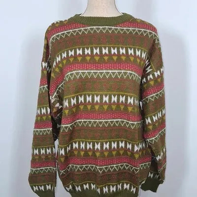 Pull femme jacquard multicolore vert et bordeaux - Taille XL