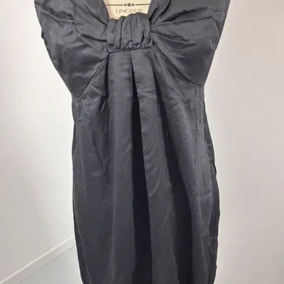 Black Dress Draped Bow Empire Cut – Vintage Chic Style – 100% Cotton – Size 40 (L)