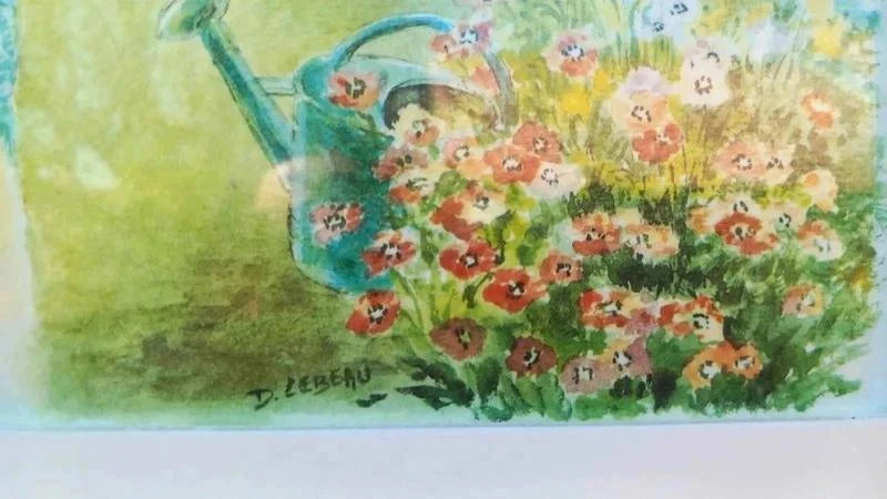 Tableau Aquarelle Originale - Danielle Lebeau - Scène de Campagne Provençale
