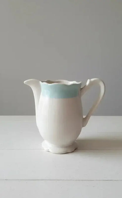 Charming vintage ceramic pitcher / milk jug - Aqua Blue & Cream