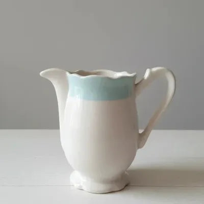 Charming vintage ceramic pitcher / milk jug - Aqua Blue & Cream