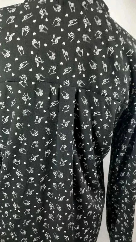 Chemise Jennyfer Noire Motif Mains Signes ASL - Taille S