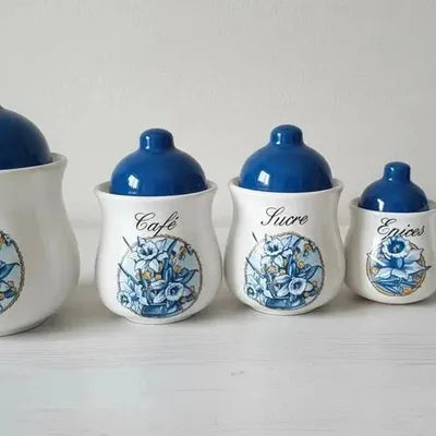 Superb set of 5 vintage ceramic spice jars