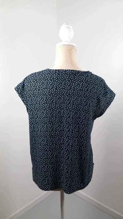 MANGO Fluid Polka Dot Top Navy & White - Size XS