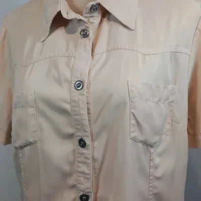 Men's Beige Satin Short-Sleeved Jacket-Style Shirt - Armand Thiery - Size 4
