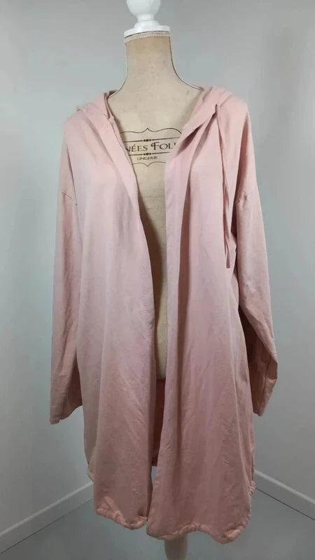 Veste Longue (Gilet) Rose Poudré à Capuche - Imprimé "Badass" Dorsal - T. 48/52