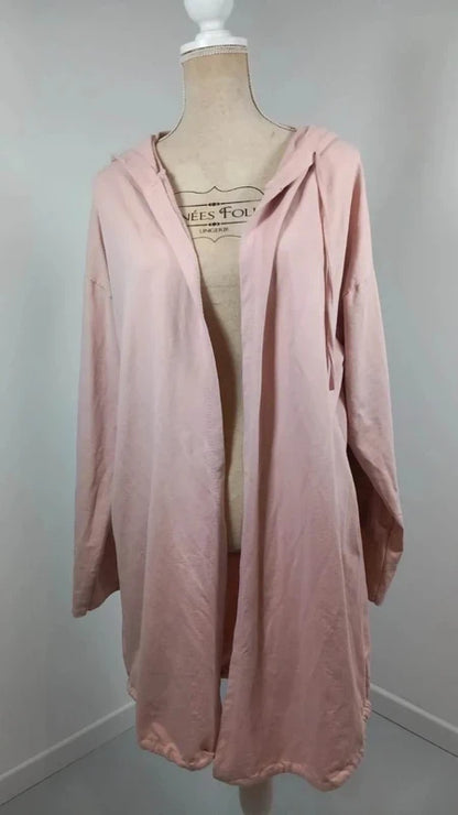 Veste Longue (Gilet) Rose Poudré à Capuche - Imprimé "Badass" Dorsal - T. 48/52
