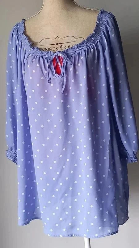 Tunique mauve bleutée à pois blanc
