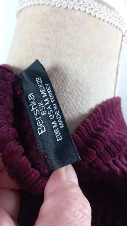 Top Velours Côtelé Bershka – Bordeaux Profond – Taille M – NEUF