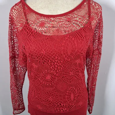Red lace / fishnet top Mim - Long sleeves size 38/40
