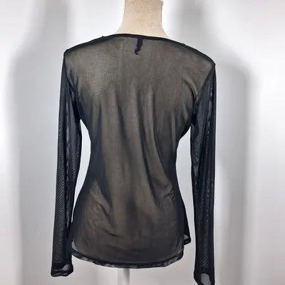 Black Mesh Long Sleeve Transparent Top Smash Size L