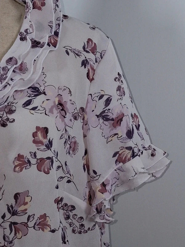 Daxon pink and purple floral fluid blouse – Size 46