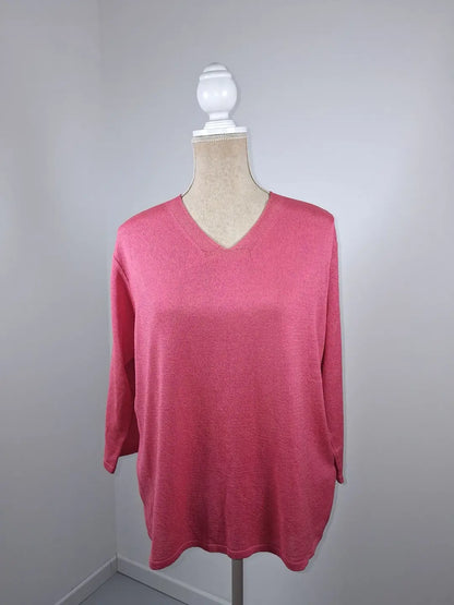 Pull fin col V rose framboise Fileuse d'Arvor – Taille 5 (XL/XXL) – Très bon état