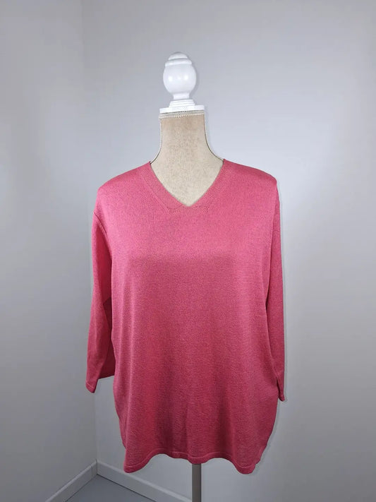 Pull fin col V rose framboise Fileuse d'Arvor – Taille 5 (XL/XXL) – Très bon état