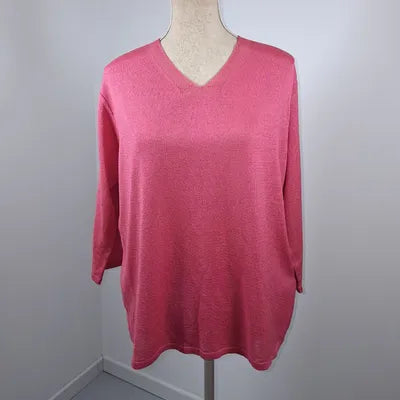 Pull fin col V rose framboise Fileuse d'Arvor – Taille 5 (XL/XXL) – Très bon état