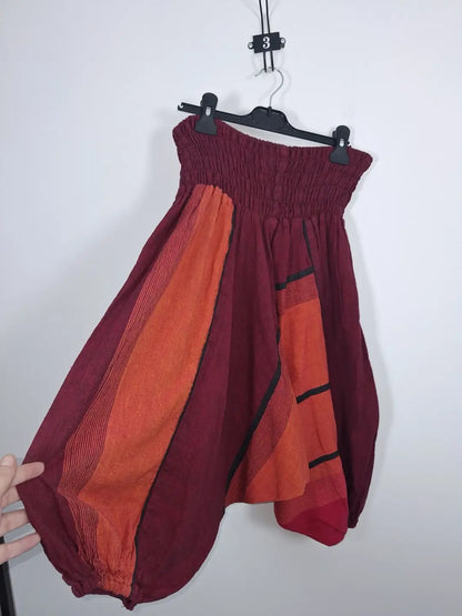 Sarouel court Nepalaya 100% coton – Bordeaux & orange – Taille XL
