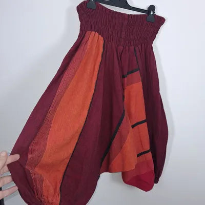Sarouel court Nepalaya 100% coton – Bordeaux & orange – Taille XL