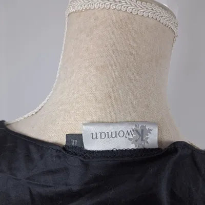 Black Dress Draped Bow Empire Cut – Vintage Chic Style – 100% Cotton – Size 40 (L)