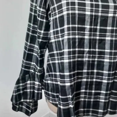 Black and white checked tunic with ruffled sleeves – C&A – Size 38 (M)