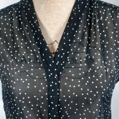 Chemisette YFT – Pois Blanc/Noir – Col V – Coupe Asymétrique – Taille 38 (M)