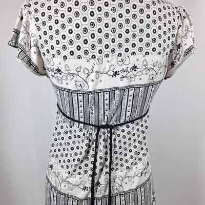 Defimode Black & White Fluid Tunic – Bohemian Print – Empire Cut – Size M (US 6)