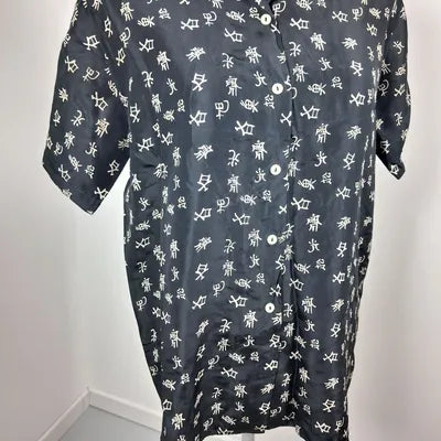 100% SILK Black Camaïeu Shirt with Asian print – Size 3 (US 8/10)