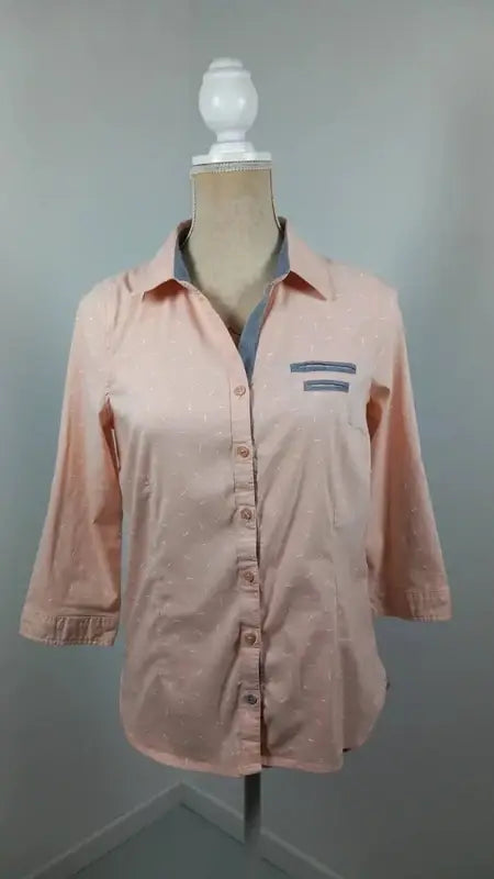 "Life is Beautiful" Shirt - Salmon/Coral - Size 40 - NEW - Chambray Details