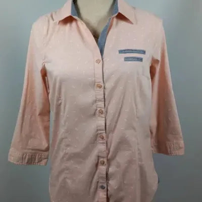 "Life is Beautiful" Shirt - Salmon/Coral - Size 40 - NEW - Chambray Details