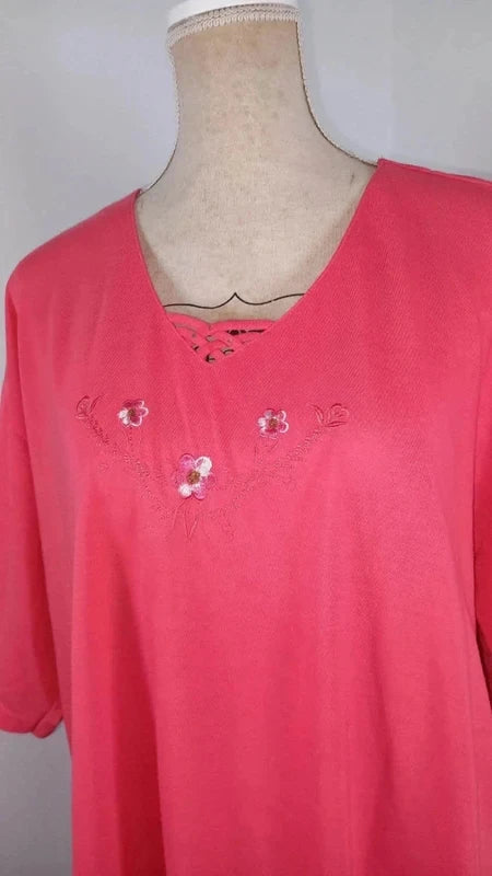 Lovely Coral/Pink Short Sleeve T-shirt - "Hoang Collection" XXXXL - Embroidery