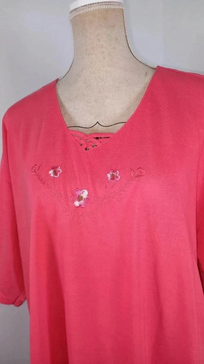 Lovely Coral/Pink Short Sleeve T-shirt - "Hoang Collection" XXXXL - Embroidery