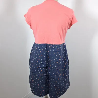 Tunique Longue Bi-matière Rose & Bleu Marine – Motif Oiseaux – Taille XL