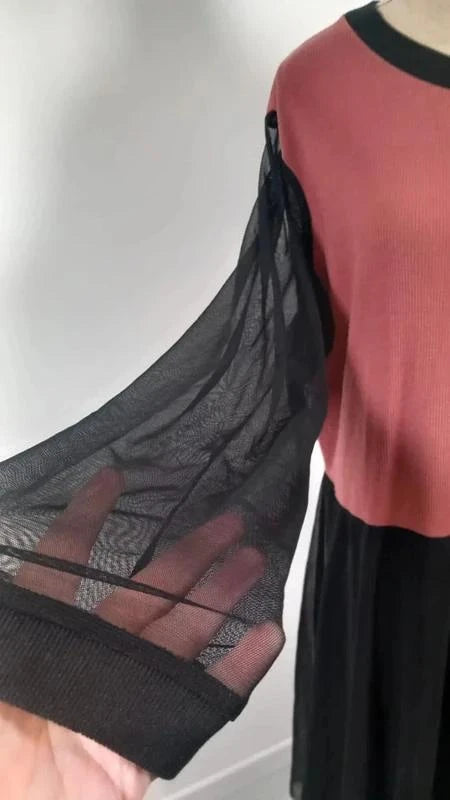 ROBE Pink Clove NEUVE - T. 56 - Bi-matière Brique/Noir Tulle et Côtes - Élégante