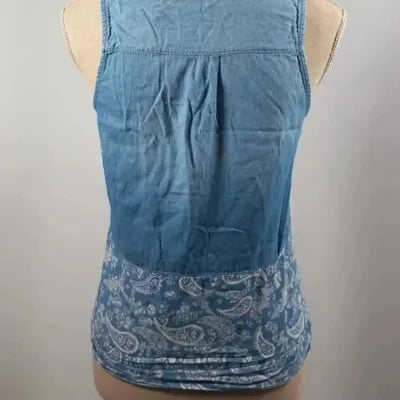 Jennyfer Sleeveless Shirt – Denim & Paisley Bandana Print – Bohemian Style – Size S