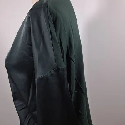 Bottle Green Satin V-Neck Blouse – Chic & Elegant Style – Mango – Size M (UK 10-12)