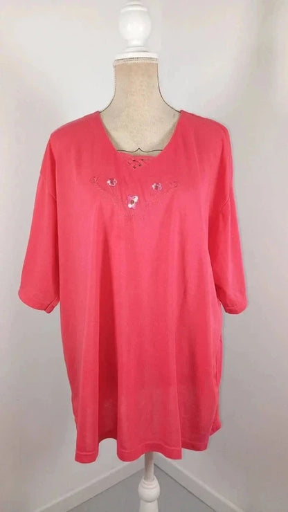 Lovely Coral/Pink Short Sleeve T-shirt - "Hoang Collection" XXXXL - Embroidery