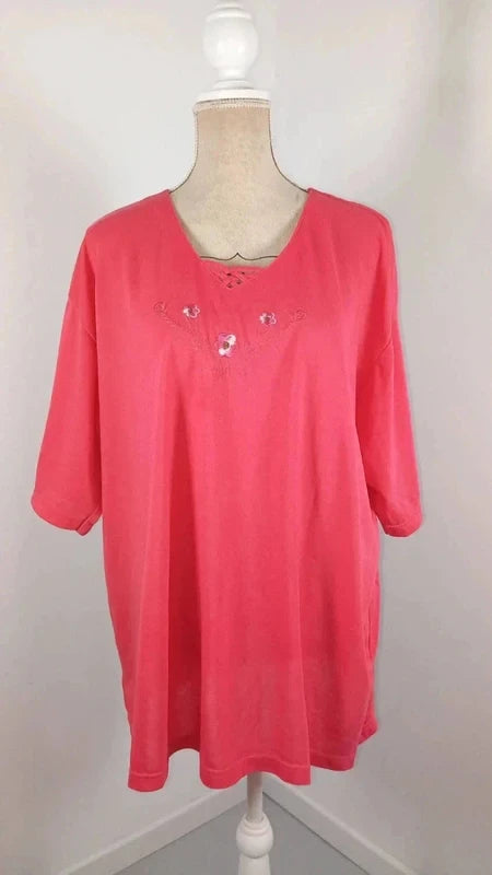 Lovely Coral/Pink Short Sleeve T-shirt - "Hoang Collection" XXXXL - Embroidery
