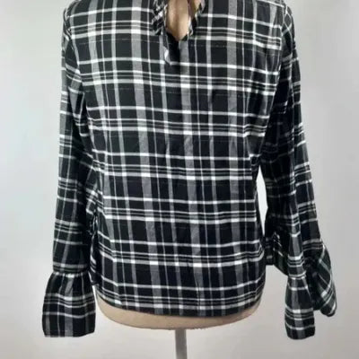 Black and white checked tunic with ruffled sleeves – C&A – Size 38 (M)