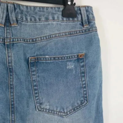 Jupe en Jean Brodée Flamant Rose & Cactus – Style Bohème Estival – Bleu Clair – Taille 40
