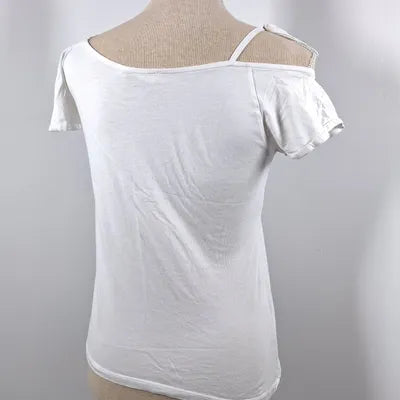 Cache Cache Bohemian White Cold Shoulder Top with Embroidery, Size XS
