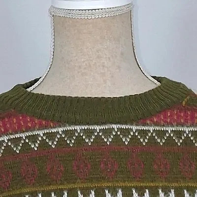 Pull femme jacquard multicolore vert et bordeaux - Taille XL