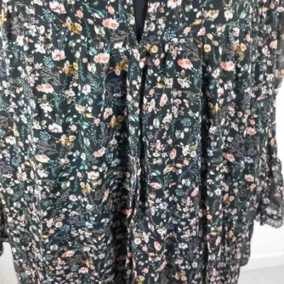 Bershka Romper Dress - Black Floral Print - Long Lace Sleeves - Size S (UK 8)