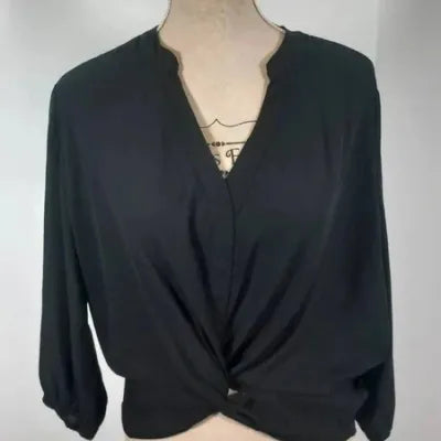 Blouse Amisu – Noire – Drapé Noué – Col V – Manches 3/4 – Coupe Loose – Taille M