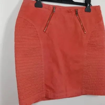 Laura Jo Coral Short Skirt - Size L (UK 12) - Rock Style with Zips & Panels